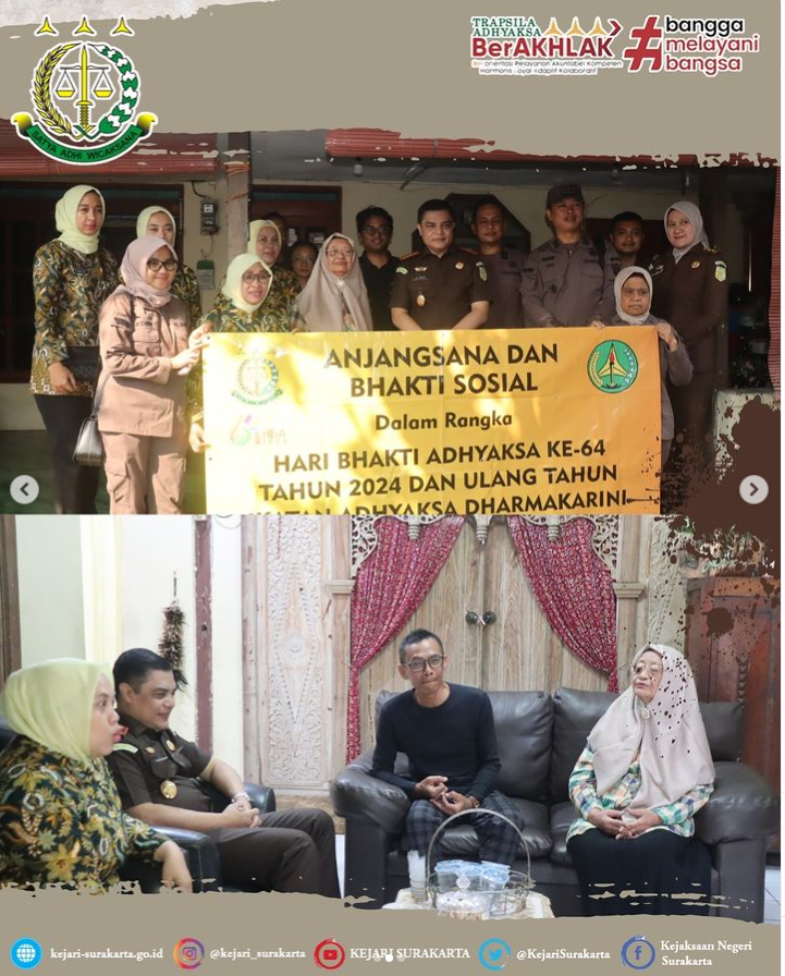 Kepala Kejaksaan Negeri Surakarta (D.B. Susanto, S.H., M.H.) bersama jajaran Kejaksaan Negeri Surakarta dan IAD Wilayah Surakarta telah melaksanakan Anjangsana bersama Purnaja