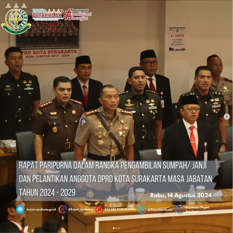 Pengambilan Sumpah/ Janji Dan Pelantikan Anggota DPRD Kota Surakarta Masa Jabatan Tahun 2024 – 2029