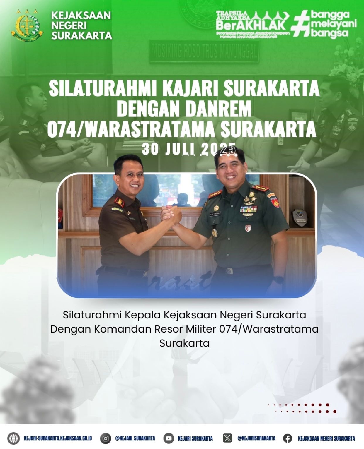 Silaturahmi Kajari Surakarta Dengan Danrem 074/Wastratama Surakarta