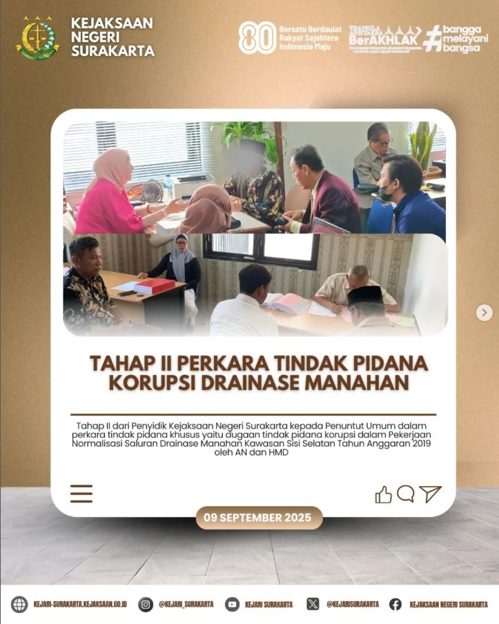 Tahap II Perkara Tindak Pidana Korupsi Drainase Manahan