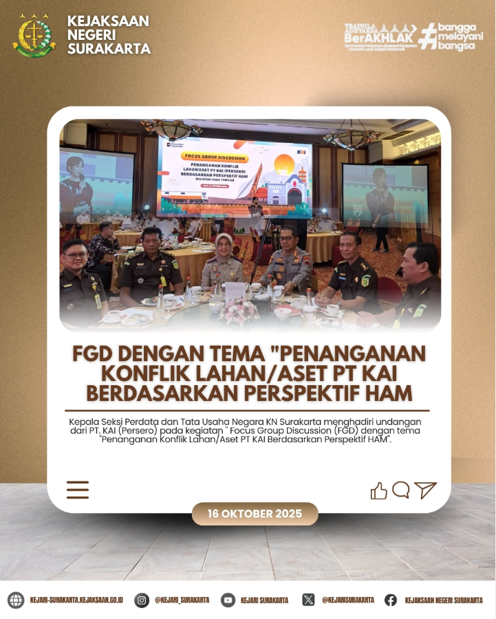 Focus Group Discussion (FGD) dengan tema Penanganan Konflik Lahan/Aset PT KAI Berdasarkan Perspektif HAM