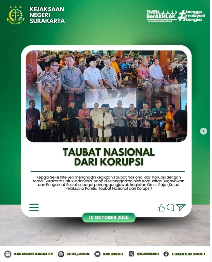 Taubat Nasional dari Korupsi dengan tema “Surakarta untuk Indonesia”