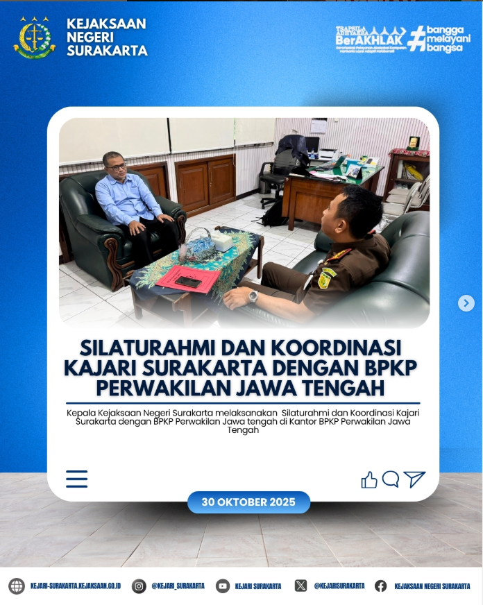 silaturahmi dan koordinasi dengan Badan Pengawasan Keuangan dan Pembangunan (BPKP) Perwakilan Jawa Tengah bertempat di Kantor BPKP Perwakilan Jawa Tengah