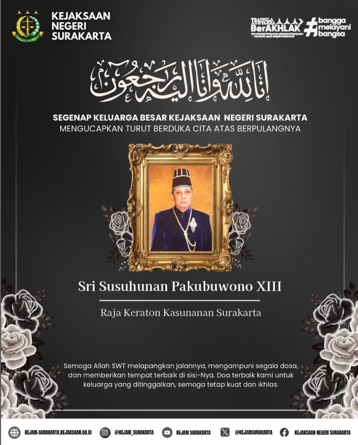 berduka cita yang sedalam-dalamnya atas berpulangnya Raja Keraton