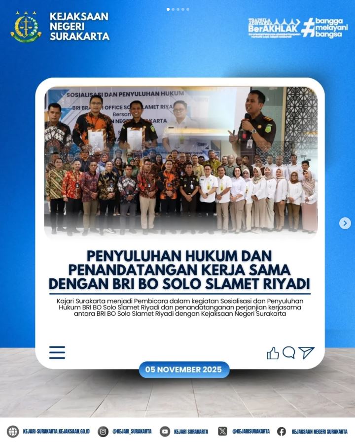 Penyuluhan Hukum dan Penandatanganan kerja sama dengan BRI BO Solo Slamet Riyadi