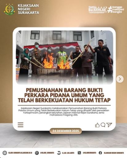 Pemusnahan Barang Bukti Perkara Pidana Umum Yang Telah Berkekuatan Hukum Tetap