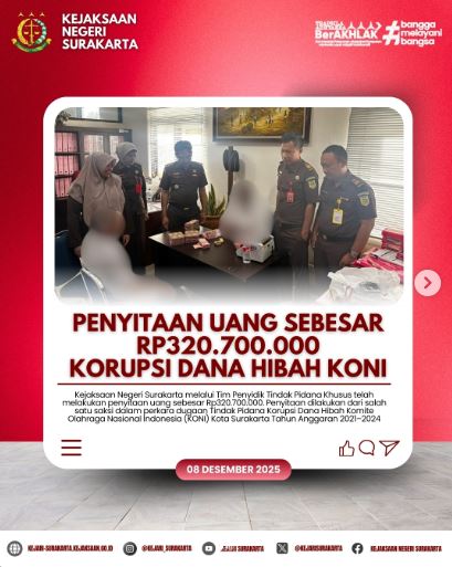 Penyitaan Uang Sebesar Rp320.700.000 Korupi Dana Hibah KONI
