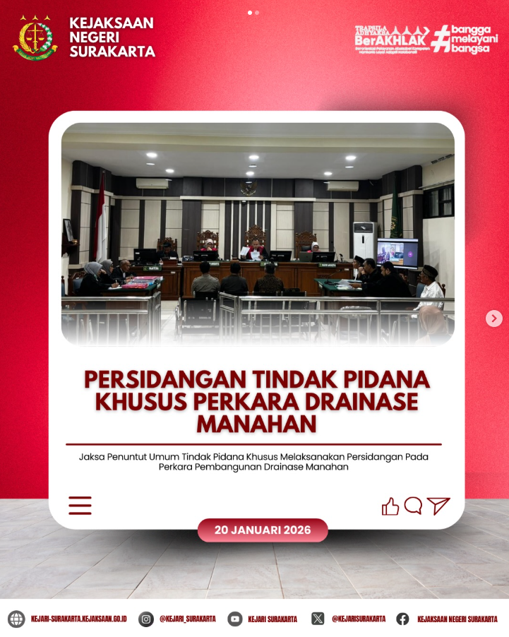 Persidangan Tindak Pidana Khusus Perkara Drainase Manahan
