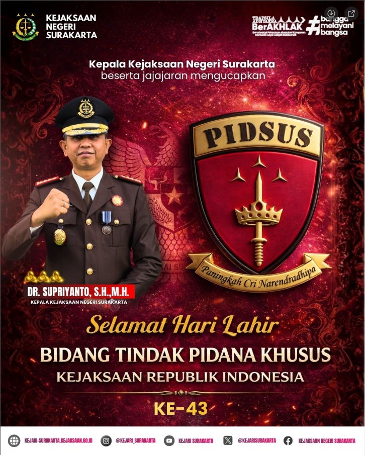 Hari Lahir Bidang Tindak Pidana Khusus Kejaksaan RI Ke-43
