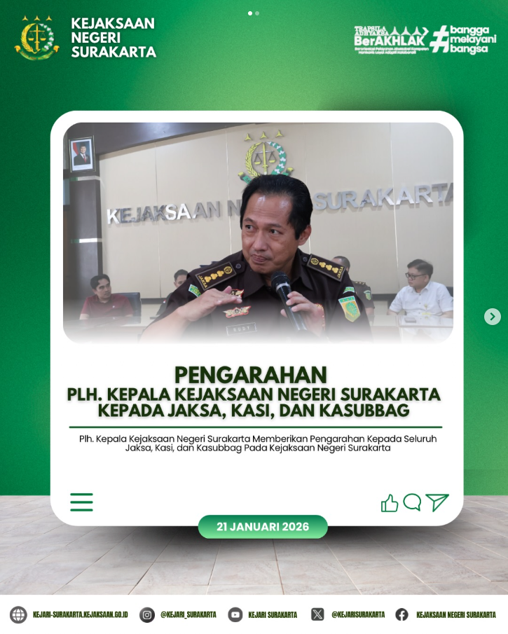 Pengarahan Plh. Kepala Kejaksaan Negeri Surakarta kepada seluruh Jaksa, Kepala Seksi, dan Kepala Sub Bagian Pembinaan pada Kejaksaan Negeri Surakarta