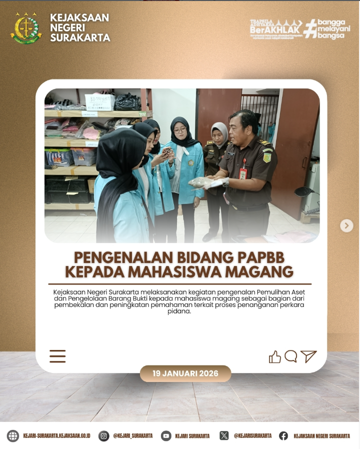 pengenalan bidang Pemulihan Aset dan Pengelolaan Barang Bukti kepada mahasiswa magang