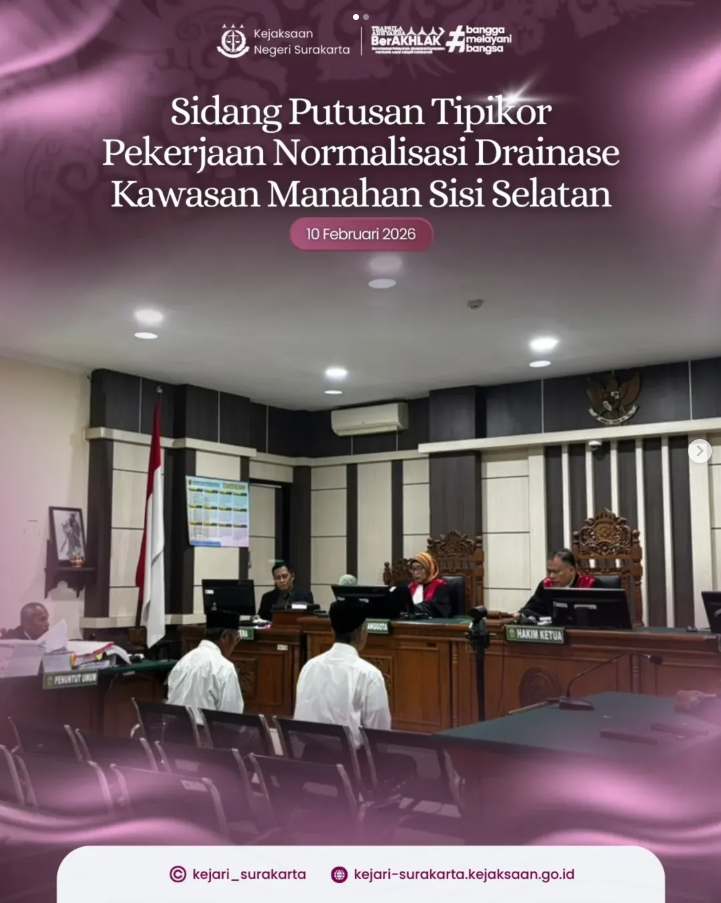 SIDANG PUTUSAN PERKARA TINDAK PIDANA KORUPSI PEKERJAAN DRAINASE MANAHAN
