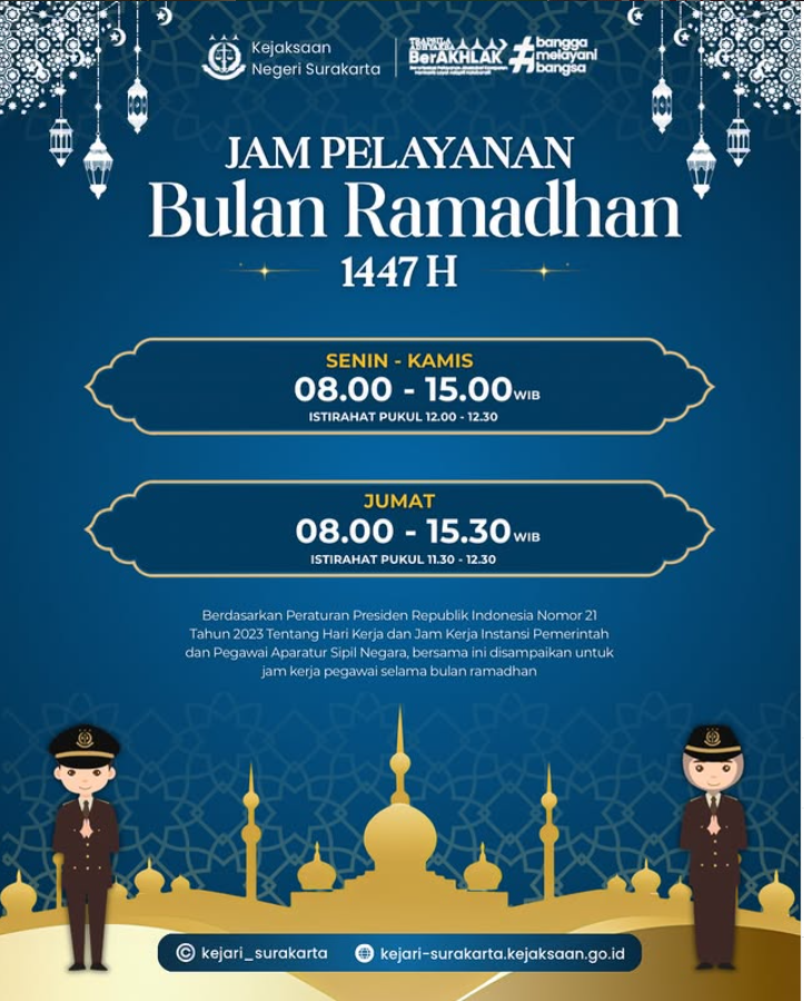 Pemberitahuan Jam Pelayanan Bulan Ramadhan 1447 H