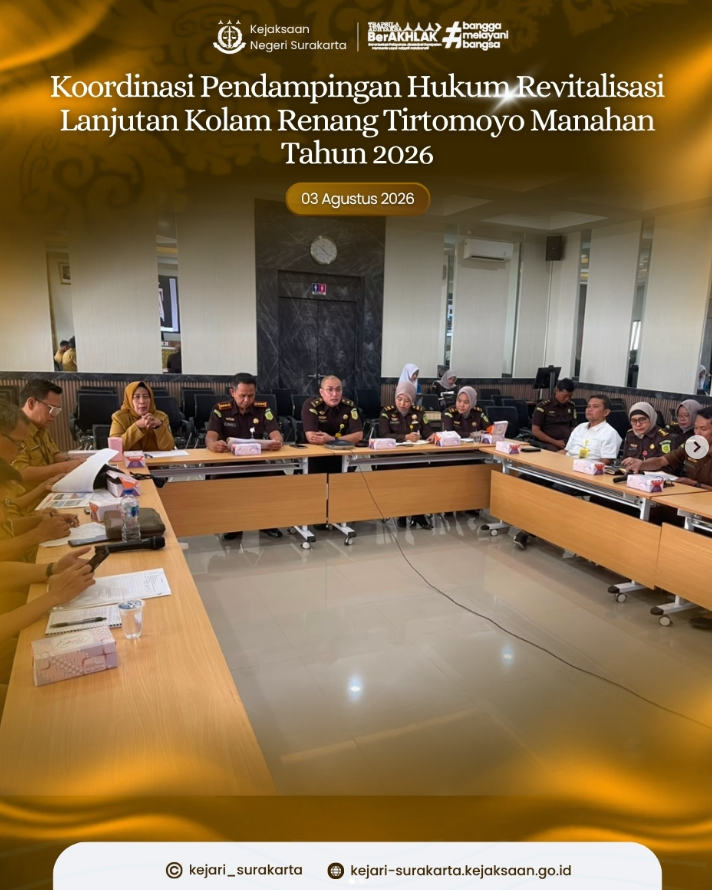 Koordinasi Pendampingan Hukum Revitalisasi Lanjutan Kolam Renang Tirtomoyo Manahan Tahun 2026 Oleh KEJARI Surakarta